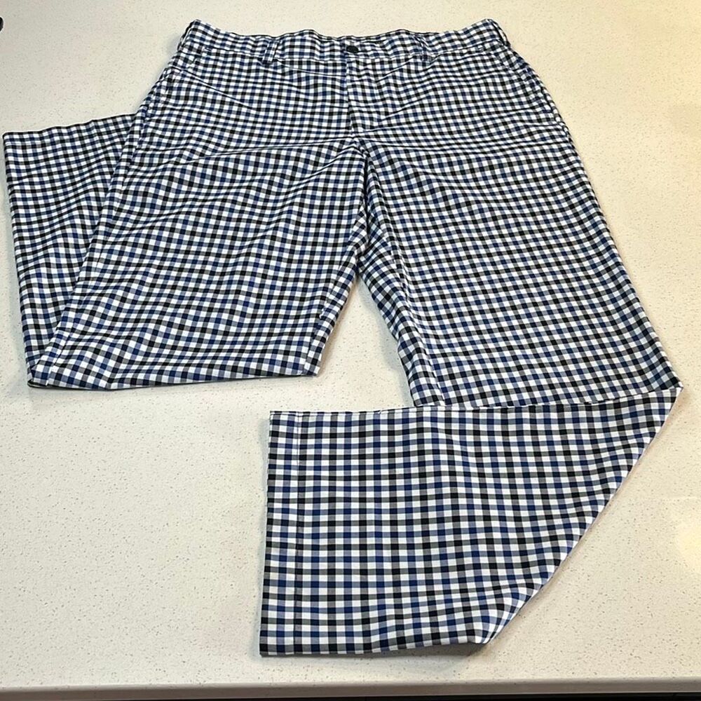 IZOD Golf Pants Mens 34x32 Blue Gingham Check Performance 45SF001 Preppy